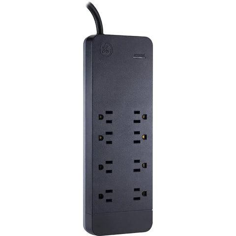8 Outlet Surge Protector With 2160 Joules Of Protection, 8 Foot Cord, Black Power Hub For Home Office Garage And Workshop, Four Adapter Spaced Outlets