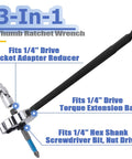 Three In One Palm Ratchet One Quarter Inch Drive Finger Ratchet Reversible Thumbwheel Wrench with socket adapter reducer.
