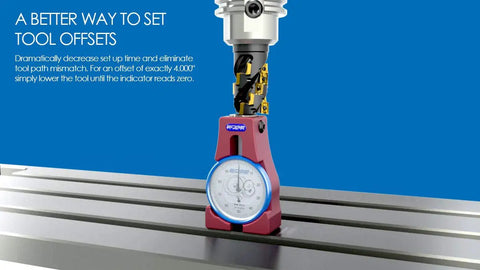 Pro Touch Off Gauge for CNC Milling Machines Z Axis Tool Setter with 4 Inch Offset and 2.2 Inch Dial shown in use on CNC machine