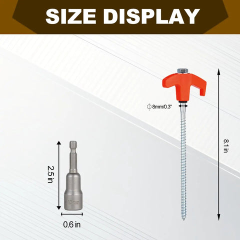 8 Pack Beefy Heavy Duty Screw In Tent Stakes 8 Inch Ground Anchors With Hex Head For Camping Tents Orange Rust Resistant Carbon Steel Durable Weatherproof Stakes Kit With Hex Driver size display
