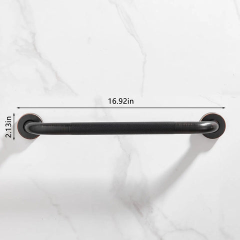 Built Tough Sixteen Inch Oil Rubbed Bronze Shower Grab Bar Wall Mounted Rustproof Stainless Steel Bathroom Safety Rail top view on wall