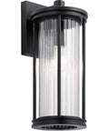 Lit 16 Inch Outdoor Wall Light 1 Light Sconce With Clear Ribbed Glass In Black Finish, Classic Exterior Fixture
