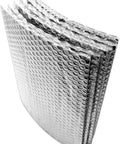 Double Bubble Reflective Foil Insulation Roll 48X1250ft 5000sqft R8 To R24 Rating in a folded stack showing foil texture.