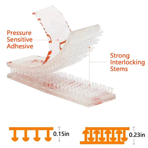 Rock Solid Transponder Mounting Strips For Windshield Toll Tags, showing clear dual lock tape with interlocking stems.