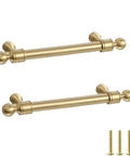 Solid Brass Gold Cabinet Handles 2 Pack Drawer Pulls For Kitchen And Furniture, 128mm Hole Center, 174mm Total Length