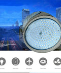 Rock Solid Heavy Duty Rechargeable Floodlight With Blazing Led Beam Tough As Nails Ip66 Weatherproof Outdoor Task Lamp angled view against city skyline.