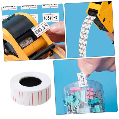 Pricing Label Stickers Paper in Bulk 10 Rolls 4000pcs Adhesive tags used with price marker machine and shown on storage items