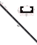 4 Piece 48 Inch Aluminum T Track Set For Woodworking Jigs And Fixtures With Screws, black anodized aluminum, side view with dimensions
