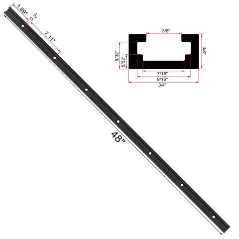 4 Piece 48 Inch Aluminum T Track Set For Woodworking Jigs And Fixtures With Screws, black anodized aluminum, side view with dimensions