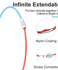 16 Pack Stainless Steel Wire Key Rings 2mm Nylon Coated Cable demonstrating screw connector and infinite extension