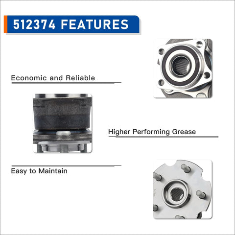 512374 product features of 2 Pack Rear Wheel Hub Bearing Assembly Fit For 2015-2017 Lexus NX200t AWD, 2018-2019 NX300 AWD