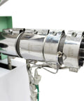 Close-up of the Pro Grade Single Screw Filament Extruder showing the stainless steel screw assembly and motor. 110V feature.