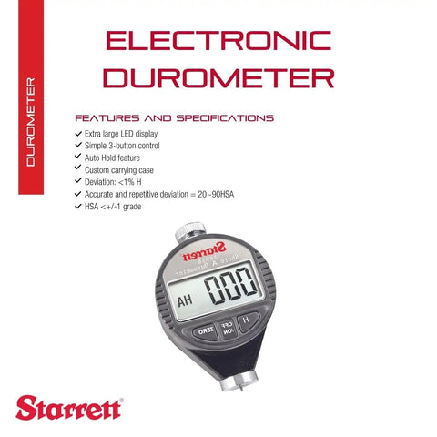 Digital Durometer Shore A Scale 0 To 100 HSA with LED Display and three-button control, auto hold feature visible.