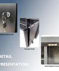 Close-up of lock, handle, and magnetic closure on Heavy Duty Built Tough Steel Wall Cabinet for Garage and Workshop Tool Storage.