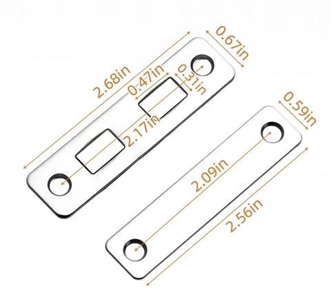 Dimensions of Magnetic Cabinet Door Catch With Single Or Dual Magnet Options Easy Screw Or Adhesive Mount shown in inches.