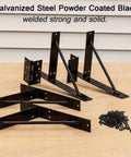 Heavy Duty Corner Brace Gate Bracket No Sag Kit for Shed Doors Driveway Gates Corral Gates and Wood Windows Two Sets Galvanized Steel Black Powder Coat Salt Spray Tested displayed on wooden surface with screws
