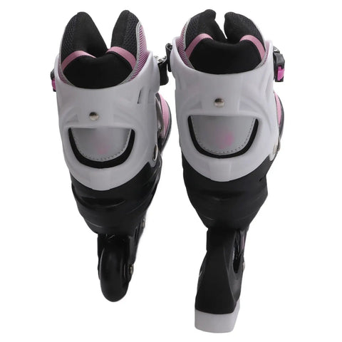 Back view of Pink Adjustable Kids Roller Blades For Girls And Boys, Size M, with durable support for recreation and sport