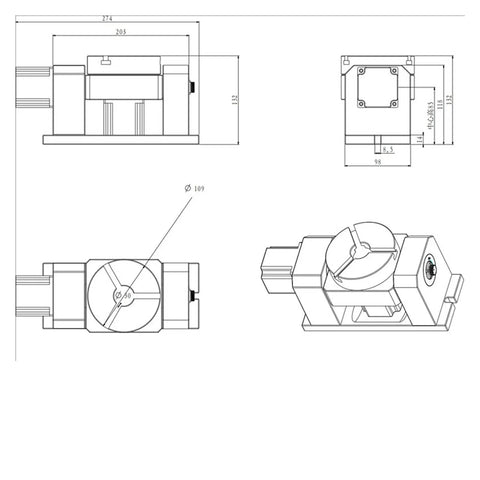 Dope Precision Stepper Motor System For CNC Machines With 85mm Center Height 4th Axis 5th Axis Rotary Dividing Head 50 To 1 Harmonic Reducer Gearbox Low Noise And High Accuracy Built To Last Hysteresis, technical drawing