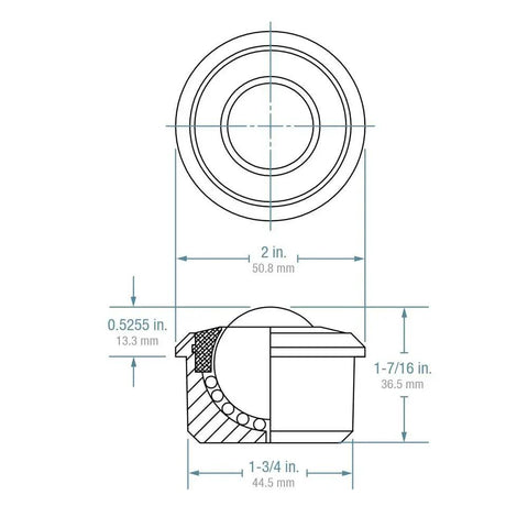 Diagram of Drop In Beefy Heavy Duty Ball Transfer Bearing Carbon Steel 1 3 16 Inch Diameter 500 Lb Load Capacity dimensions.