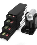 4 Tier Coffee Pod Drawer Organizer For Nespresso VertuoLine Pods with a sleek metal frame and smooth slide drawers