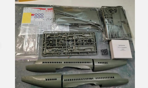 Components of One Seventy Two Scale E7A Wedgetail Airborne Radar Aircraft Model Kit In Plastic Unpainted And Unassembled New In Box