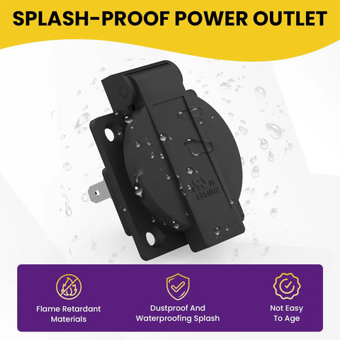 Tough As Nails 4 Pack US Standard Waterproof Power Outlet Faceplate 15A 125V Three Hole Wall Socket with water droplets.