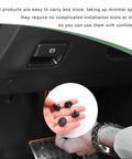 Rock Hard 4 Pack Brake Switch Stopper And Clutch Pedal Pads in hand, showcasing easy installation for auto light safety buffer.