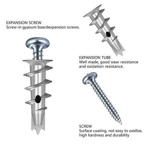 Heavy Duty Drywall Screws And Anchors Kit With Self Drilling No Prep Install 200 Sets Built To Last Yellow Zinc Plated Carbon Steel Rust Resistant Wall Fixing Hardware For Cabinets Shelves TV Mounts And More expansion screw and tube