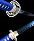 Close-up of Blue Dragonfly Wakizashi Samurai Sword Combat Ready High Carbon Steel Hand Forged Full Tang Katana