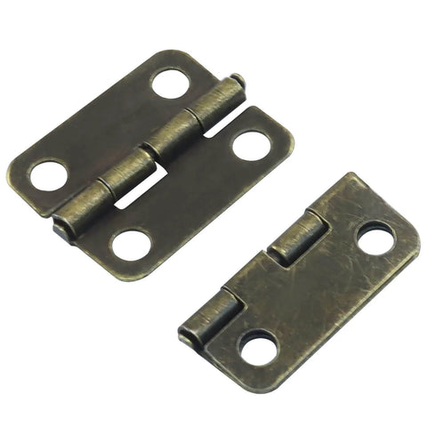 Bronze Mini Hinge Set for Wooden Boxes and Tiny Doors, 18 x 15mm, 50 Pcs with Screws, Durable Iron Construction, front view