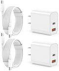 Two 20W USB C Fast Charger Wall Block With 6 Ft Type C To USB C Cable For iPhone 17 16 15 Pro Max Air And iPad Pro Mini