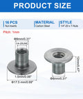 Heavy Duty 16 Pack 1/4 Inch 20 X 12 Mm Brad Hole Tee Nuts Carbon Steel four jaw thread inserts showing size details.