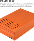 Built Tough Stainless Steel Espresso Knock Box With Roomy Detachable Grounds Drawer And Quieter Buffering Rod, orange color, designed for heat dissipation.