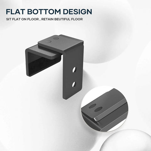 Sliding Barn Door Bottom Floor Guide, U Shape, black finish, flat bottom design with two screw holes, adjustable fit, wall mount.