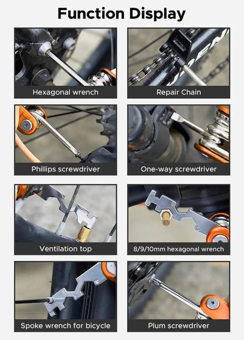16 In 1 Bike Multi Tool Kit With Allen Wrenches And Screwdrivers For Mountain Bikes Handy On The Go Fix It Kit Chrome Vanadium Tool Set Emergency Bike Repair Gear function display