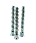 Heavy Duty Flat Head Wood Screws Built Tough For Knock Down Cabinets And DIY Builds Rock Solid Cross Drive Grip Quick Install Steel Fasteners 100 Pack 58 Millimeter Long - close-up of three zinc coated steel screws.
