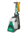 Front view of BigGreen Commercial BG10 Deep Cleaning Two Motor Carpet Extractor Machine with dual large water tanks and yellow cord.