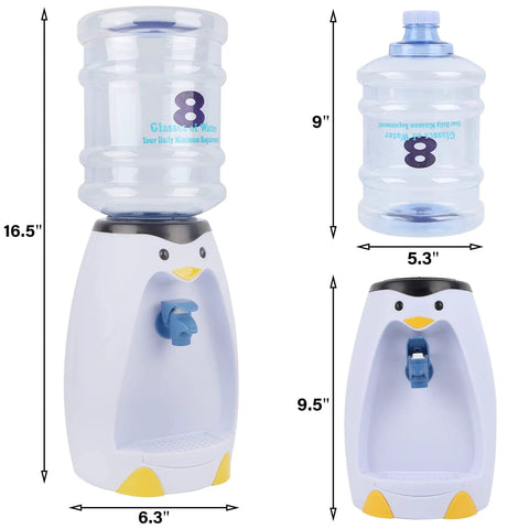 Penguin Style Mini Water Dispenser 2.5 Liter Personal Water Cooler Holds 8 Glasses No Plug Room Temperature Bottle Included