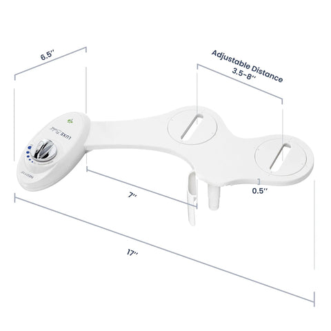 Neo 110 Non Electric Bidet Attachment For Toilet Seat With Single Nozzle, Adjustable Distance 3.5-8", White, 17" Length