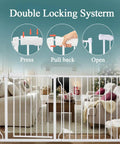 Double locking system on Extra Wide Pressure Mounted Baby Gate Walk Through for Doorways and Kitchen with Extension Fits 86 to 98 cm