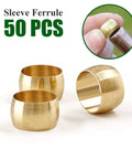 Brass compression sleeve ferrule set for 1/4 in tube OD, 50 pcs; three sleeves shown