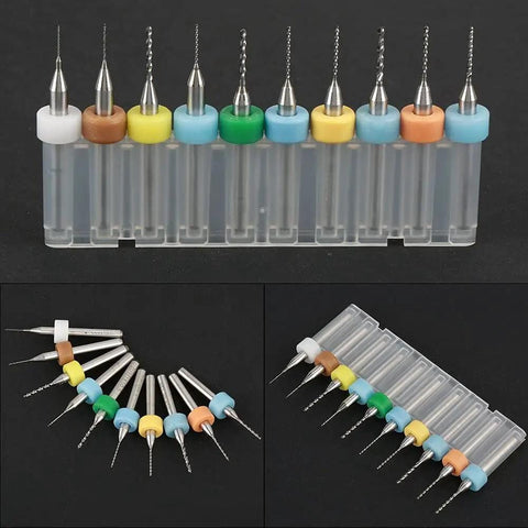 10 Piece PCB Drill Bit Set Tungsten Carbide Micro Bits For Circuit Board Holes 0.3mm To 1.2mm With Handy Storage Case