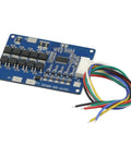 Badass 5S BMS Protection Board For 18650 Lithium Battery Pack Featuring Built In Balance Circuit 30 Amp Continuous Draw And 45 Amp Peak Surge For 21 Volt Systems, blue circuit board with wires.