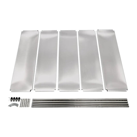 Five Tier Stainless Steel Shelving Rack With Heavy Duty Adjustable Storage Shelves components including five steel shelves and support rails.