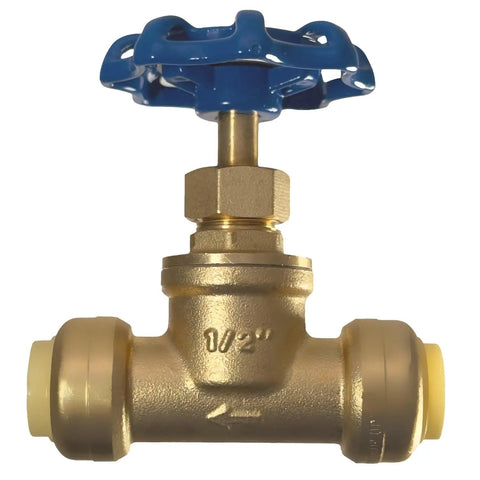 Half Inch Push Fit Stop Valve With Drain And Vent for Pex Copper CPVC PERT HDPE Brass Plumbing Fitting, front view