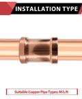 Close-up of 20 Pack 3 Inch X 3 Inch Copper Press XL Coupling No Stop Press Fit Plumbing Pipe Connector, showing installation type.
