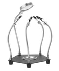 LED Magnifying Lamp With Soldering Third Hand Tool Flexible Arms And Magnetic Helping Hands on a sturdy iron holder for PCB repair.