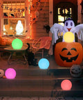 Glowing orbs with Halloween decor, featuring 8 Inch Solar Globe Light Outdoor Waterproof With Remote Control, 16 RGB Color Changing Glowing Orb Lamp For Garden Patio Yard Pathway Landscape Lighting, Ground Stake Mood Light in various colors