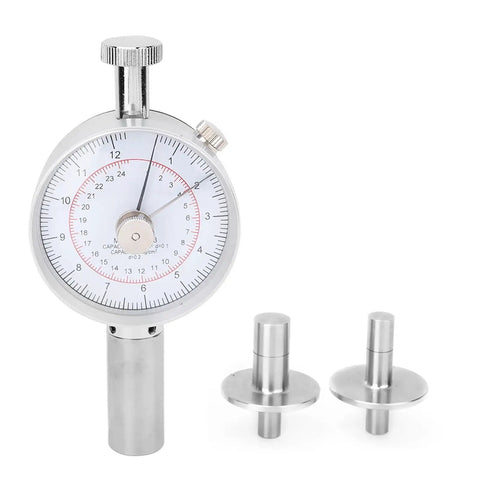 Real Deal Fruit Hardness Tester Penetrometer For Big League Orchards With Dual Probe Setup, stainless steel and gauge for measuring fruit firmness.