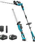 Two In One Electric Hedge Trimmer With Telescopic Pole And Twenty Inch Dual Action Blade Cordless With Two 4000mAh Batteries